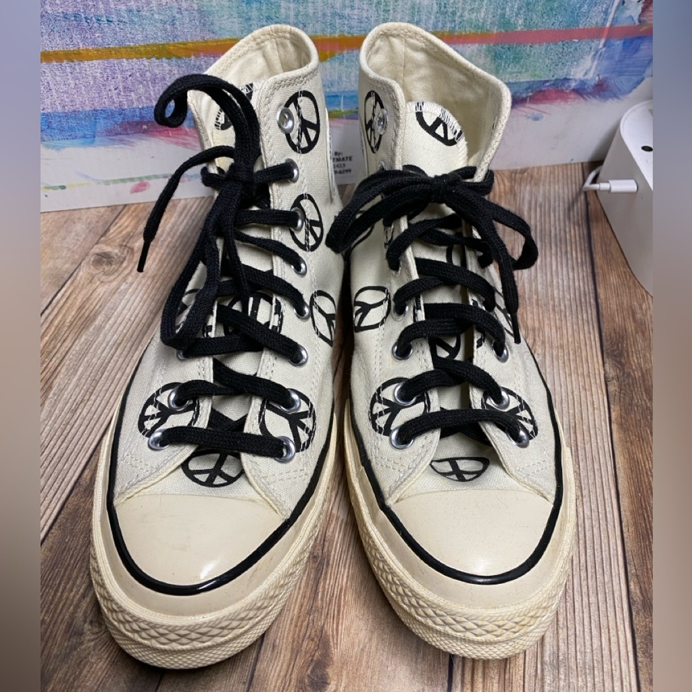Converse Cream Unleash Peace Unisex Chuck 70 Hi Peace Sign Size 8 1/2 M 10 1/2 W
